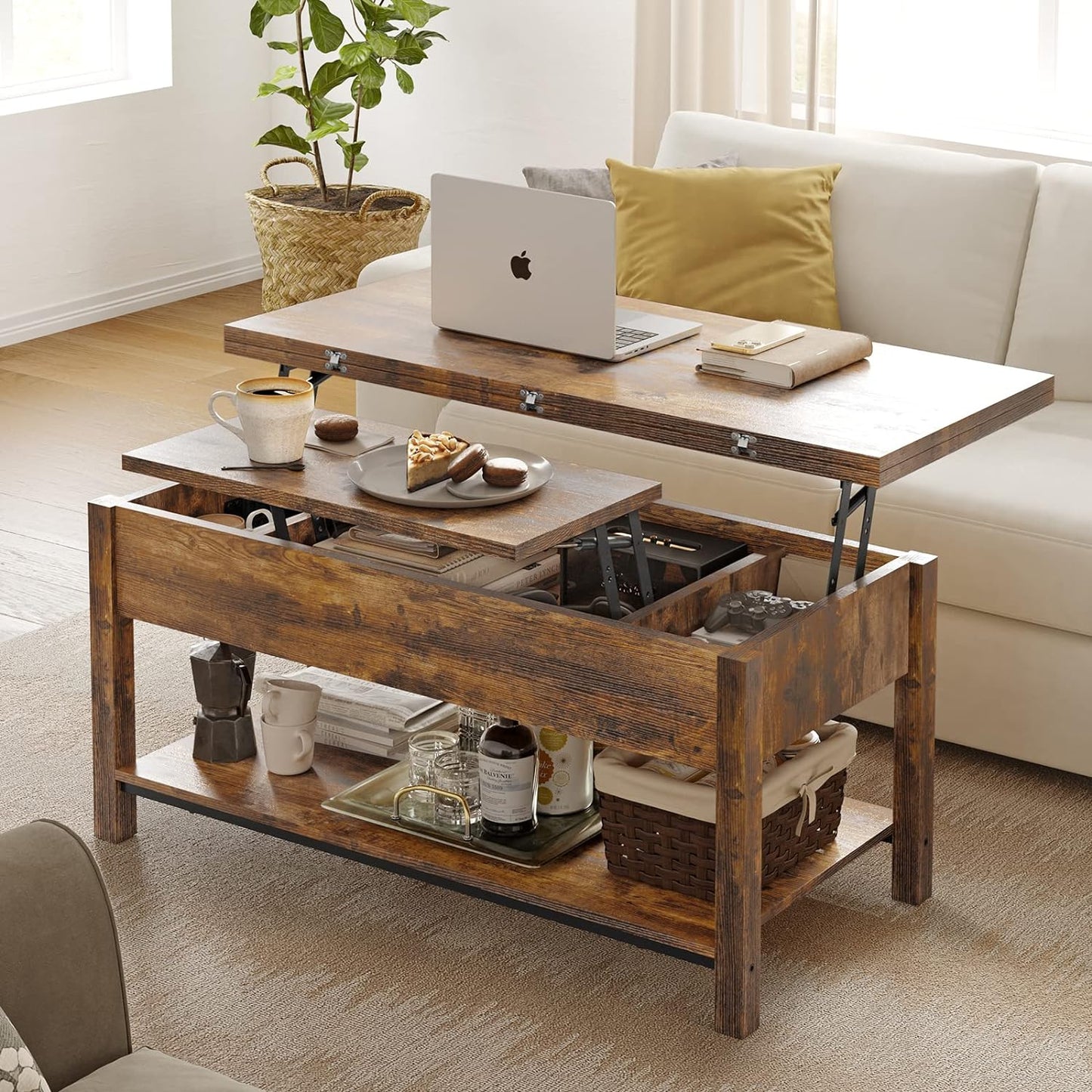 NEW - FABATO Lift Top Coffee Table, 4-in-1 Convertible Coffee Table with Storage - Retail $250