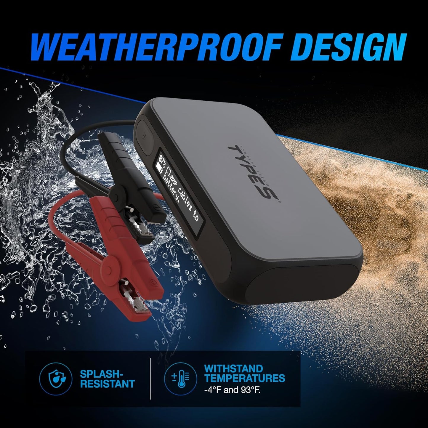 Type S Dynamic D10 1000A Portable Battery Car Jump Starter with Power Bank, 12V 6L Gas 3L Diesel, LCD Display, Battery Jump Box, 8000mAh, LED Flashlight, IP64 Splash-Proof, USB-C & USB-A, UL Listed - Retail $80