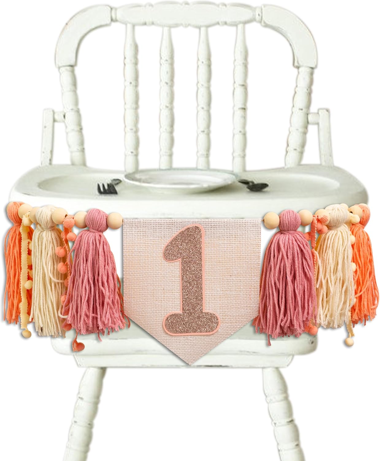 Baby Girl First Birthday High Chair Banner - Pink Tassel Garland,Fairy First Birthday Banner,Wall Hangings Decorative for Kids Photo Props