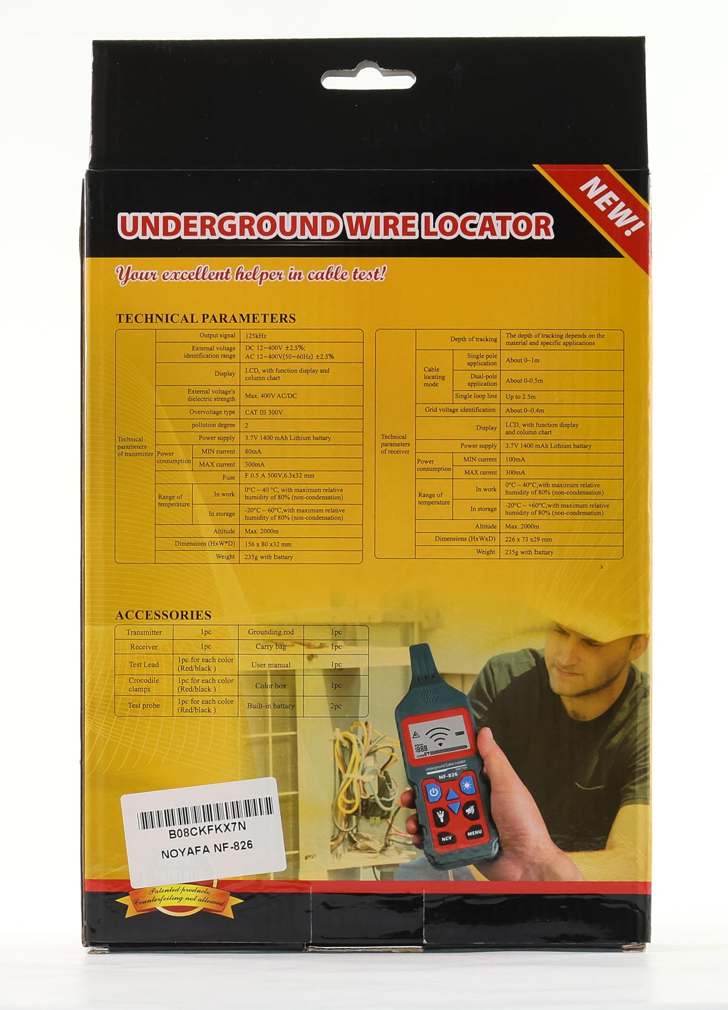 NOYAFA NF-826 Underground Cable Locator Wire Tracker, for Dog Fence Cables Irrigation, Wall and Underground Pipeline Wire Detector