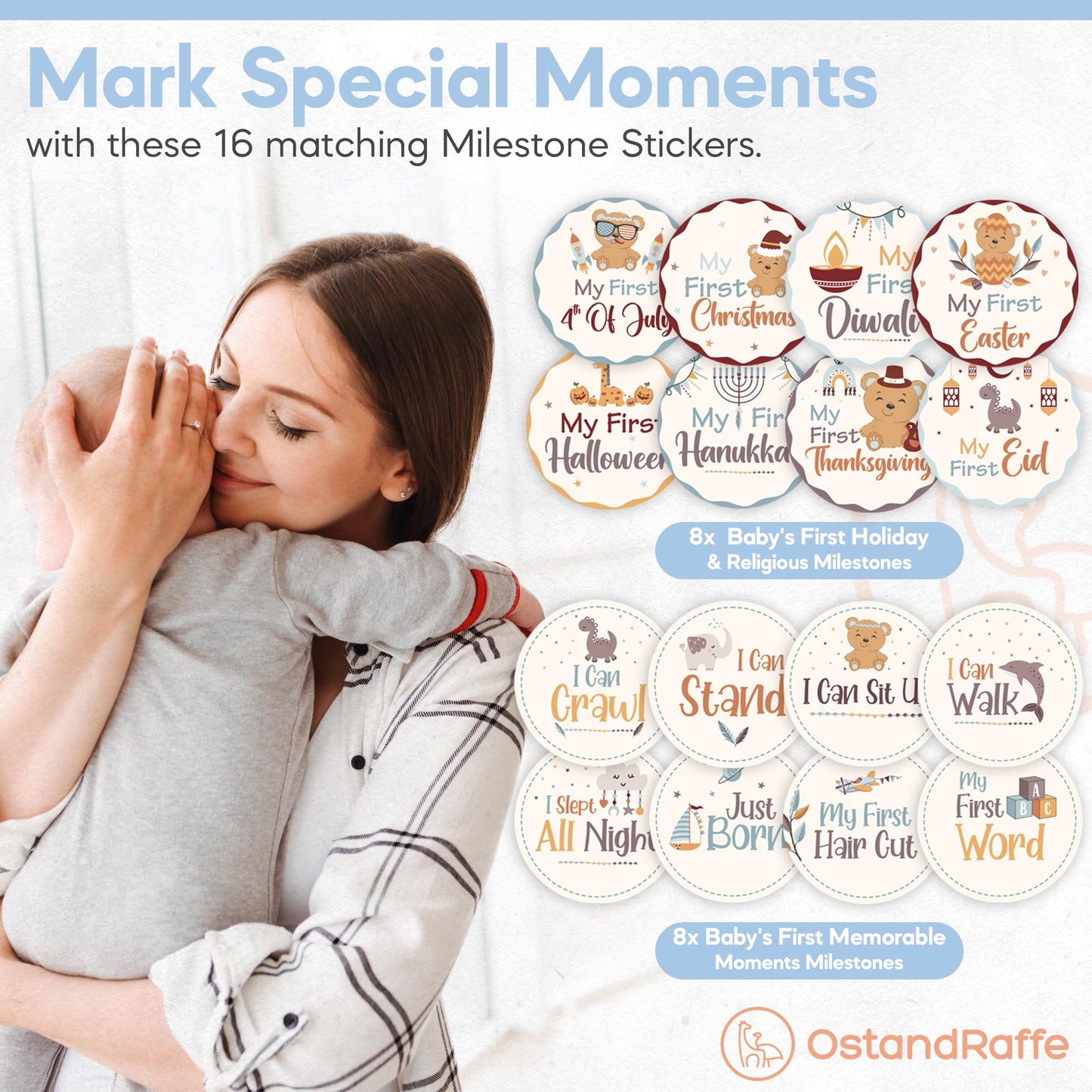 OSTANDRAFFE Monthly Milestone Blanket for Baby, Premium Soft Fleece Blanket, First 12 Months Growth Chart, Large Size 60" x 40", 16 Milestone Stickers