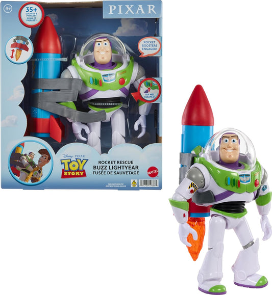 Mattel Disney and Pixar Toy Story Talking Action Figure, Rocket Rescue Buzz Lightyear with 20+ Sounds & Phrases & Moving Helmet Visor, 12-inch Scale