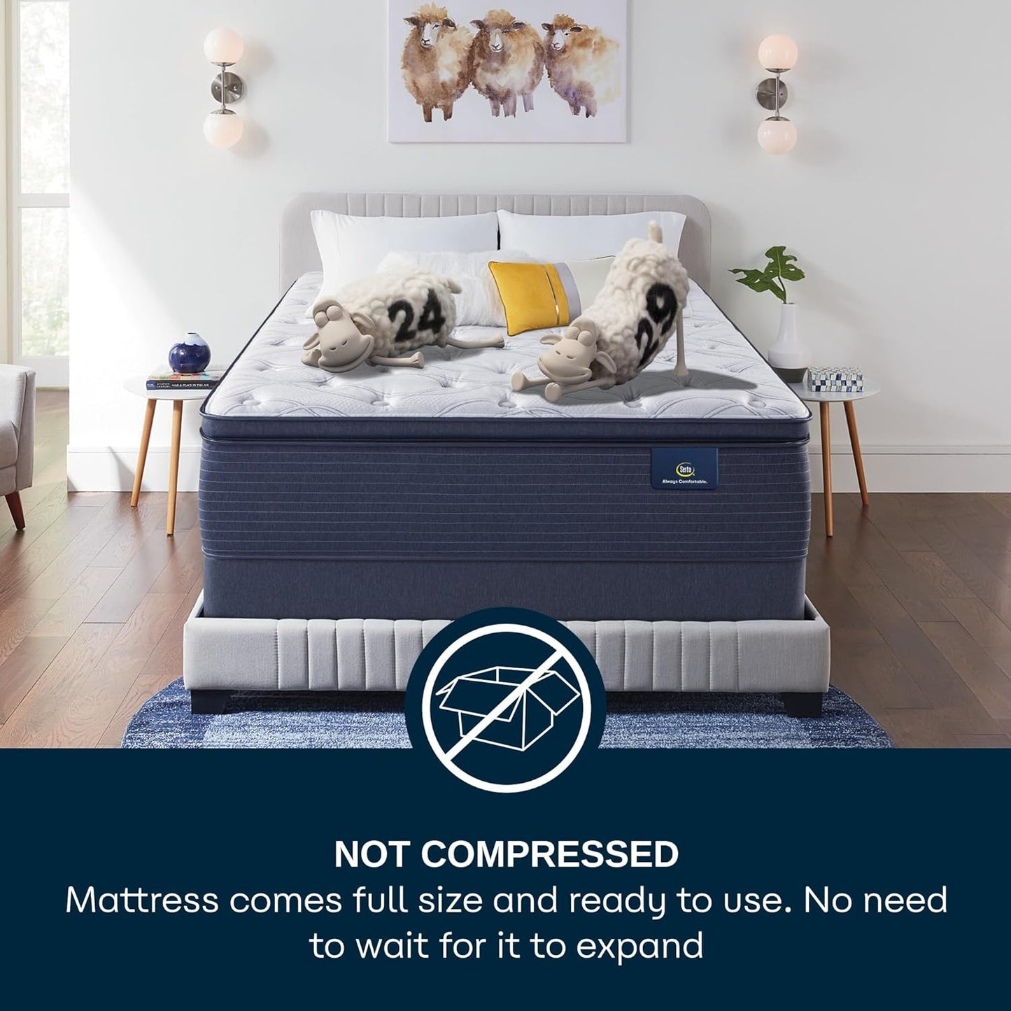 NEW - Serta - 15 Inch FULL Clarks Hill Elite Plush Pillow Top Mattress, Comfortable, Cooling, Supportive, CertiPur-US Certified,White/Blue - Retail $919