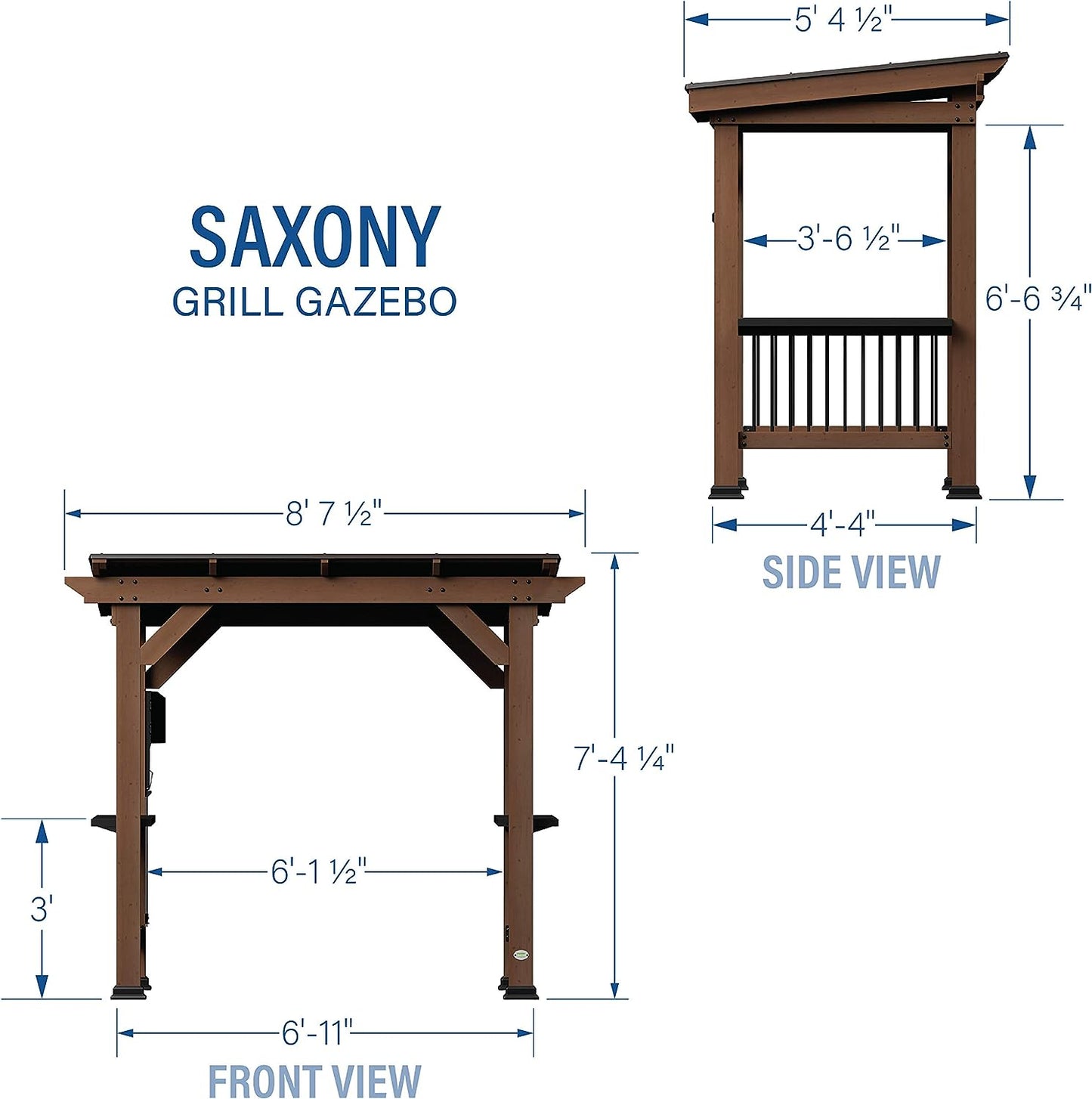 NEW - Backyard Discovery Saxony Wooden Grill Gazebo, Insulated Steel Roof, Cook Station, Barbeque, Patio, Deck, Withstand Wind and Snow, Corrosion Resistant, Reduce Heat Transfer, Power Ports, Walnut - Retail $1199