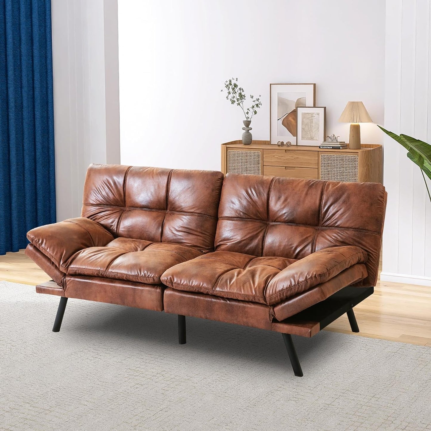 NEW - Hcore Convertible Futon Sofa Bed,Sleeper Futon Bed Couch,Memory Foam Futon Sofa,Loveseat Sofa Bed,Small Splitback Polyester Modern Sofa for Living Room,Office,Apartment,Medium Brown - Retail $239