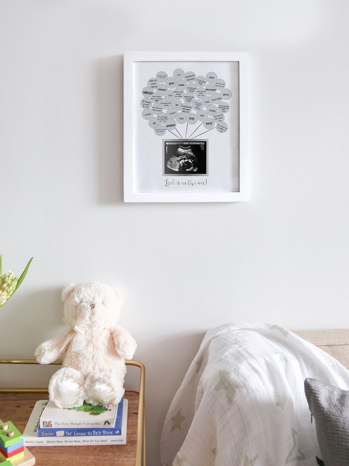 Pearhead Baby Shower Signature Guest Book & Sonogram Keepsake Picture Frame with 50 Balloon Stickers, Alternative Guestbook Idea, 5” x 4” Photo Insert, White