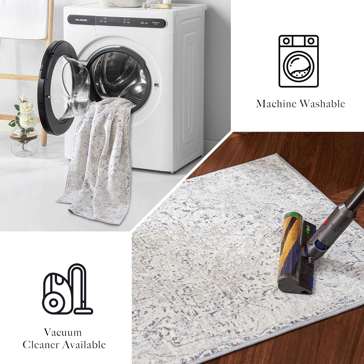 StangH Washable Area Rug 3x5 Non-Slip Retro Foldable Low-Pile For Dining Room, Bedroom, Entryway, Office - Grey