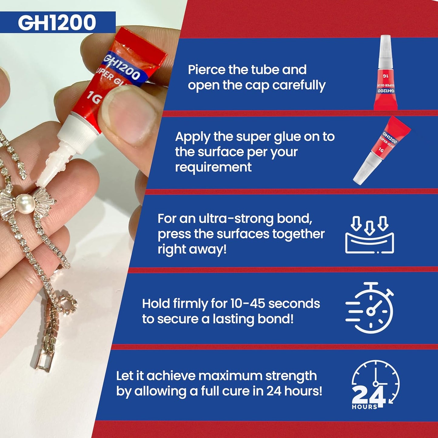 1 Gram x 48 PCs Strong Super Glue Fpr All Purpose with Anticlog Cap - Super Fast & Strong Adhesive superglue - Cyanoacrylate Glue for Hard Plastics, DIY Crafts, and Many More