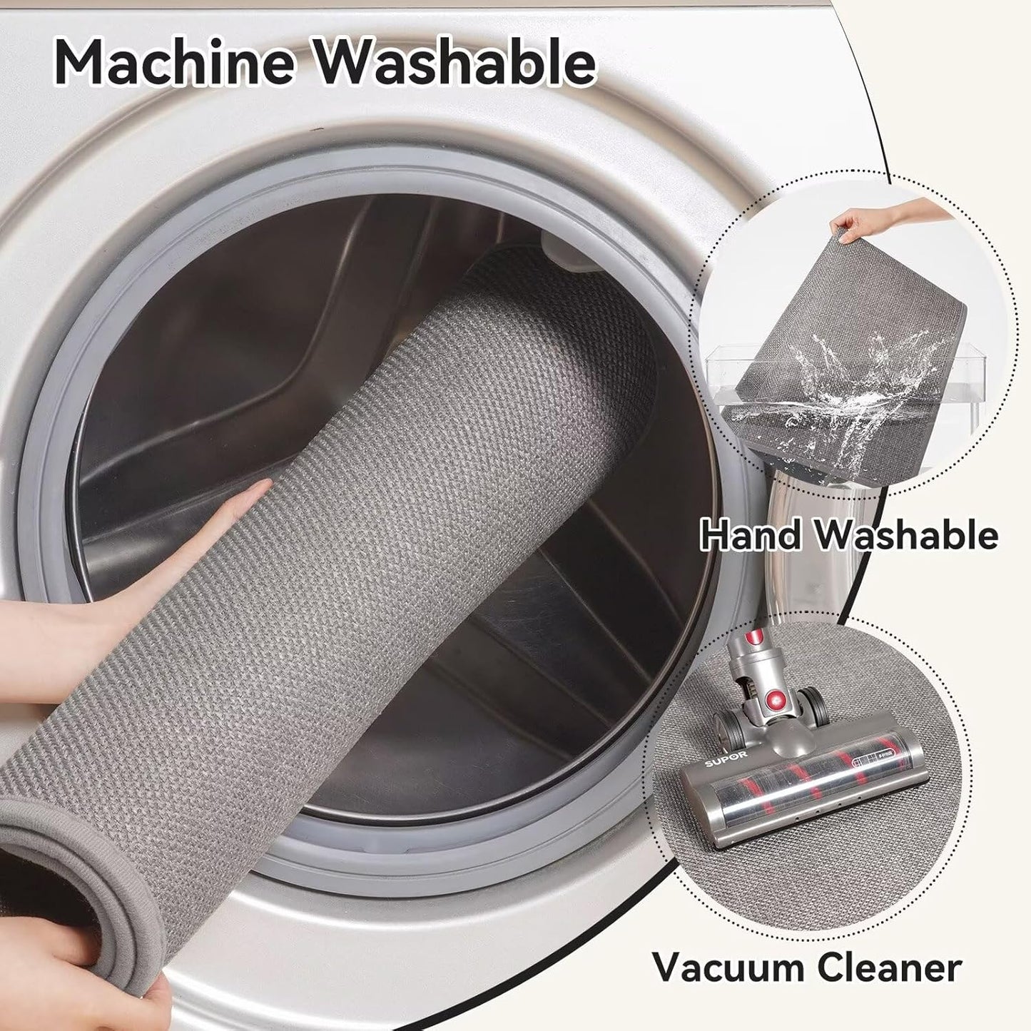 Braided Bathroom Runner Rugs Bath Mat Non Slip Washable, Rubber Backing Super Absorbent Ultra Thin Quick Dry Bath Rug Bathroom Floor Mat, Ideal for Hallway Bedroom Laundry Room, Gray 16"x47"