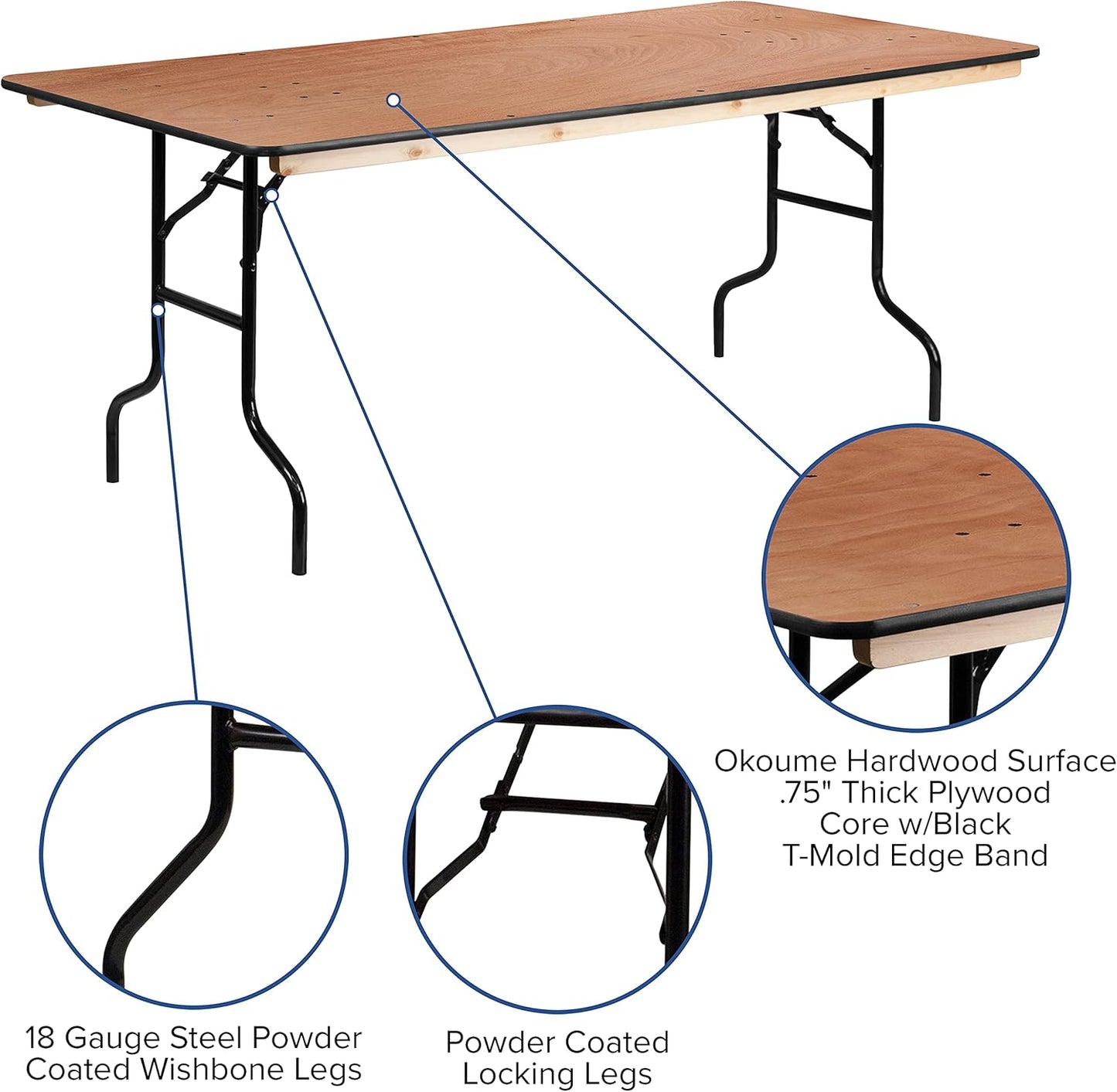 Flash Furniture Fielder 6ft Rectangular All-Occasion Wood Folding Event Table, Foldable Portable Banquet Table with Wooden Top, Natural/Black - Retail $186