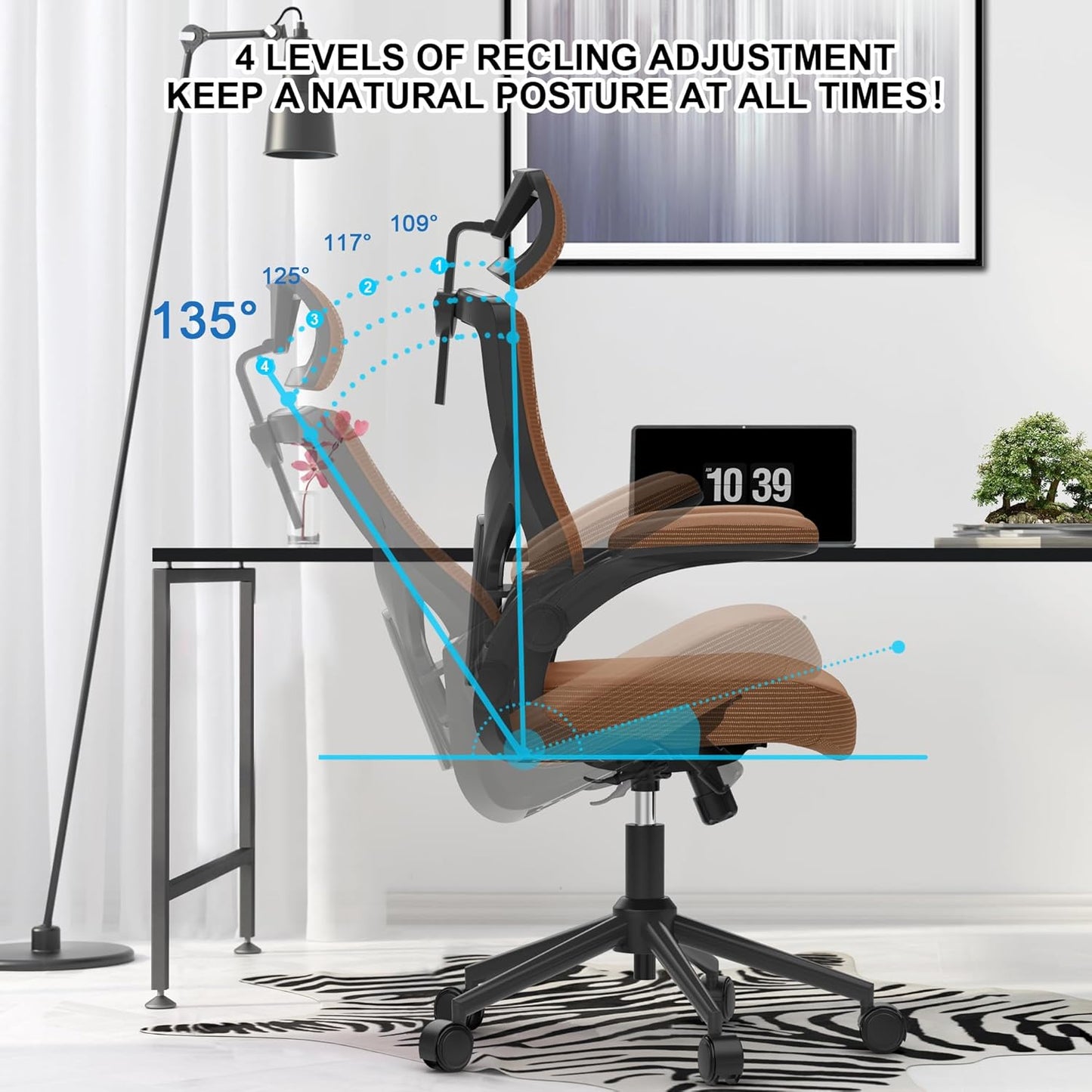 Home Office Chair, Ergonomic Comfy Desk Chair, High Back Computer Chair- Adjustable Headrest with Flip-Up Arms, Lumbar Support, Swivel Executive Task Chair (Mummy Brown, Modern) - Retail $150