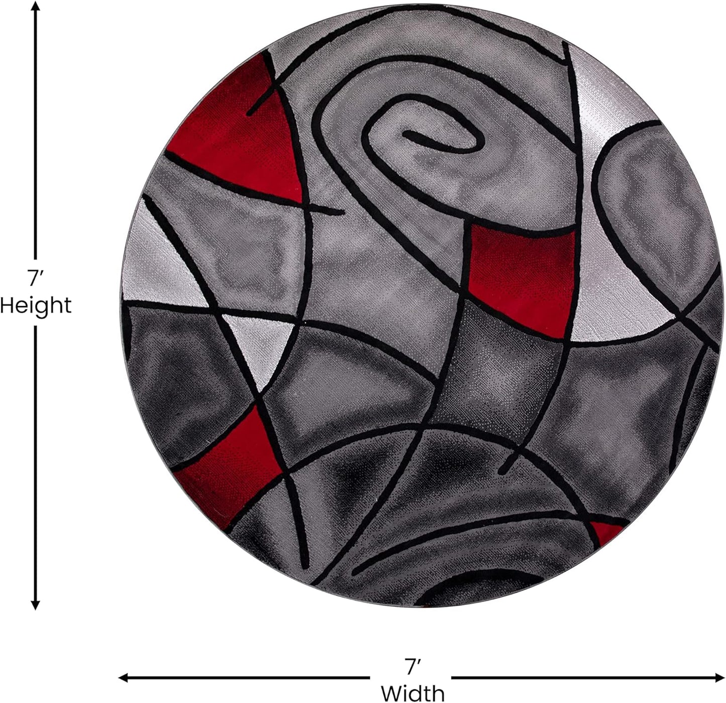 Flash Furniture 7' x 7'  Jubilee Collection Abstract Area Rug - Colorfast Red Olefin Rug - 7' x 7' Round Area Rug - Jute Backing - Living Room, Bedroom, & Family Room