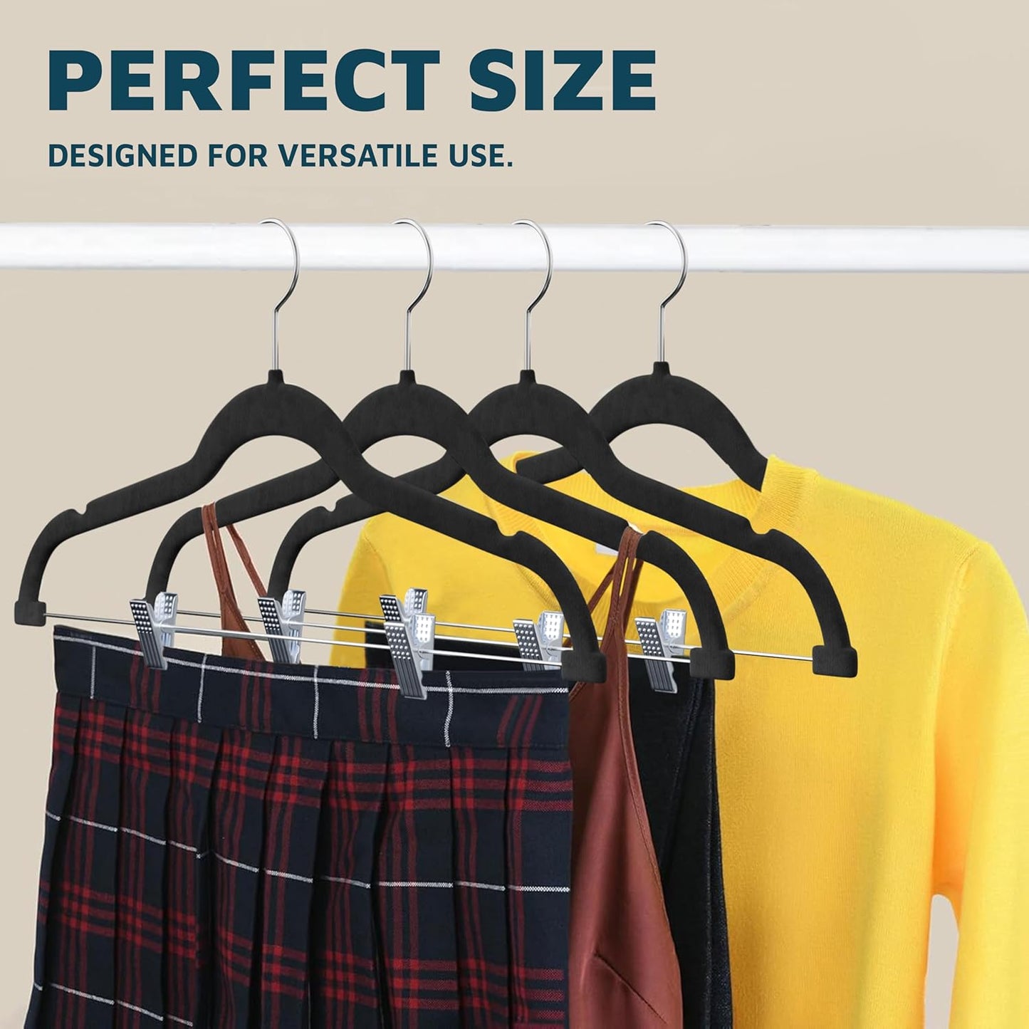 Lifemaster Velvet Skirt Hangers – with Adjustable Clips, 360 Degree Swivel Hook, and Non-Slip Shoulder Notch, Holds Up to 10 lbs, for Organizing Skirt, Pants, Dress, and Clothes, Pack of 30, Black