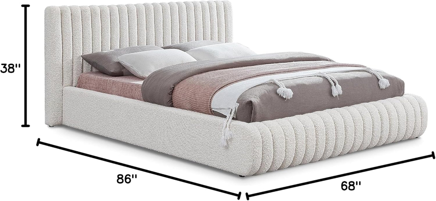 Meridian Furniture NashCream-F Nash Collection Modern | Contemporary Boucle Fabric Upholstered Full Bed with Rich Cream Boucle Fabric and Deep Channel Tufting, 68" W x 86" D x 38" H, Cream, Full