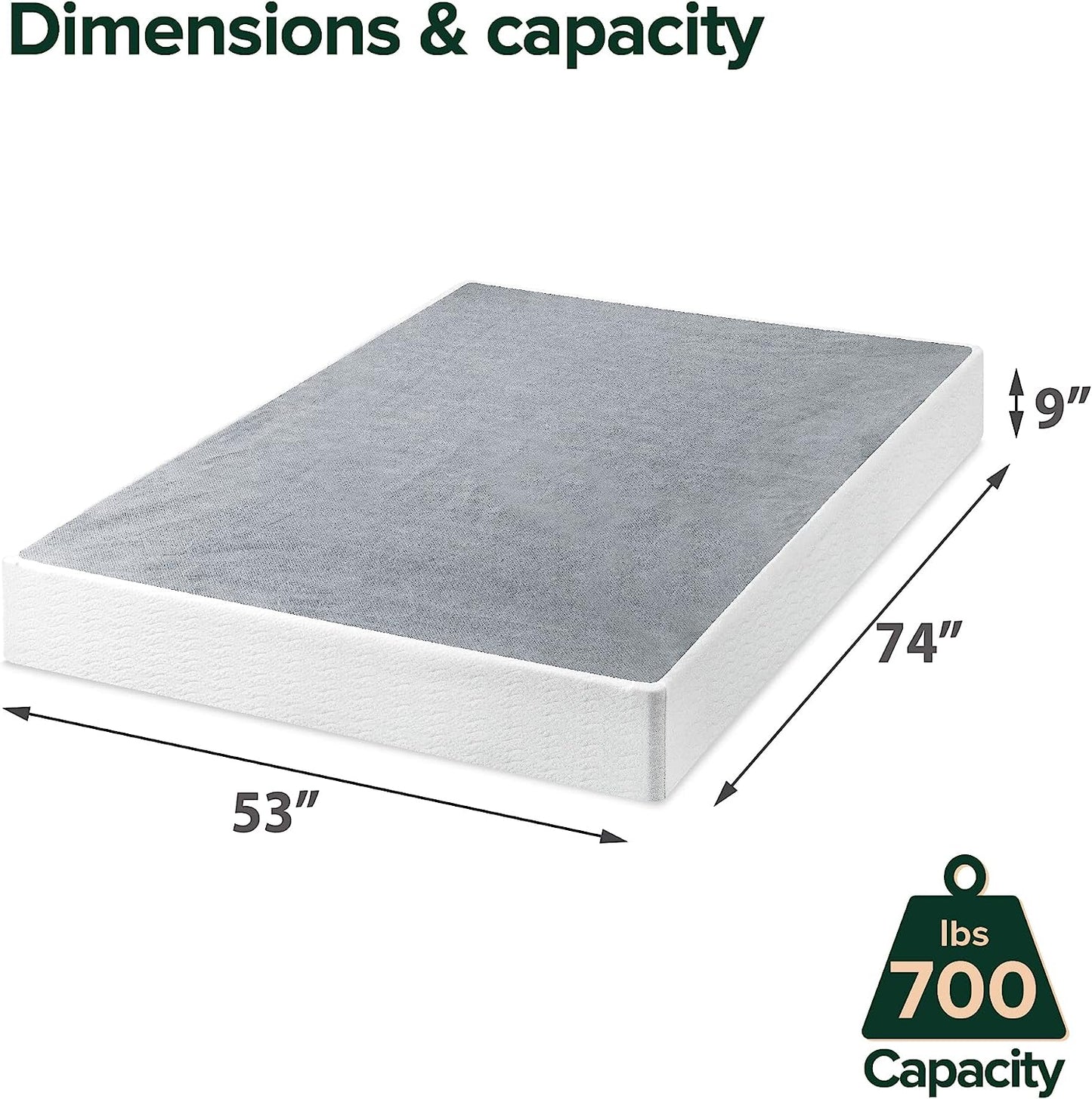 ZINUS 9 Inch Metal Smart Box Spring, 700 lbs Mattress Foundation, Strong Frame, Easy Assembly, Full - Retail $139