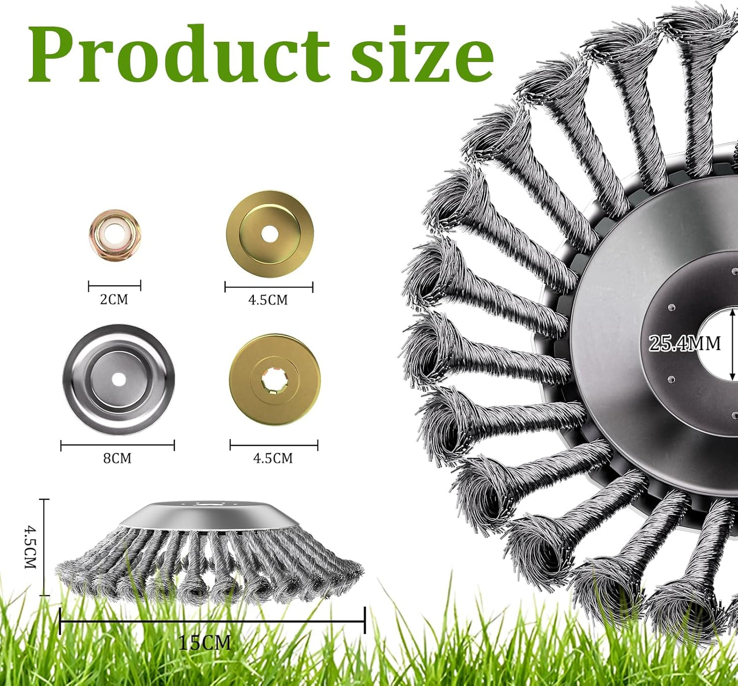 Steel Wire Rotary Weed Brush Cutter Trimmer Head for Weed Cutter Eater,Indestructible Trimmer Blade with Universal Adapter Kits for Moss Grass Rust Removal (6 inch)