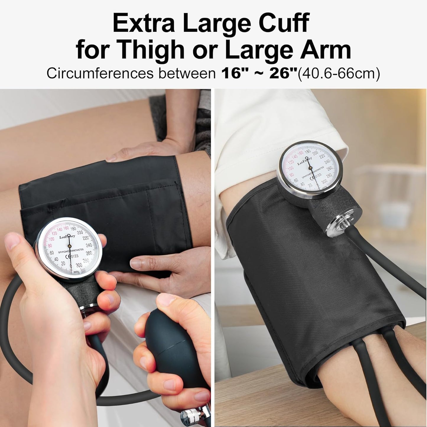 Aneroid Sphygmomanometer by LotFancy, X -Large Thigh BP Cuff(16-26in), Professional Manual Blood Pressure Monitor, Black Adult Cuff and Carrying Case
