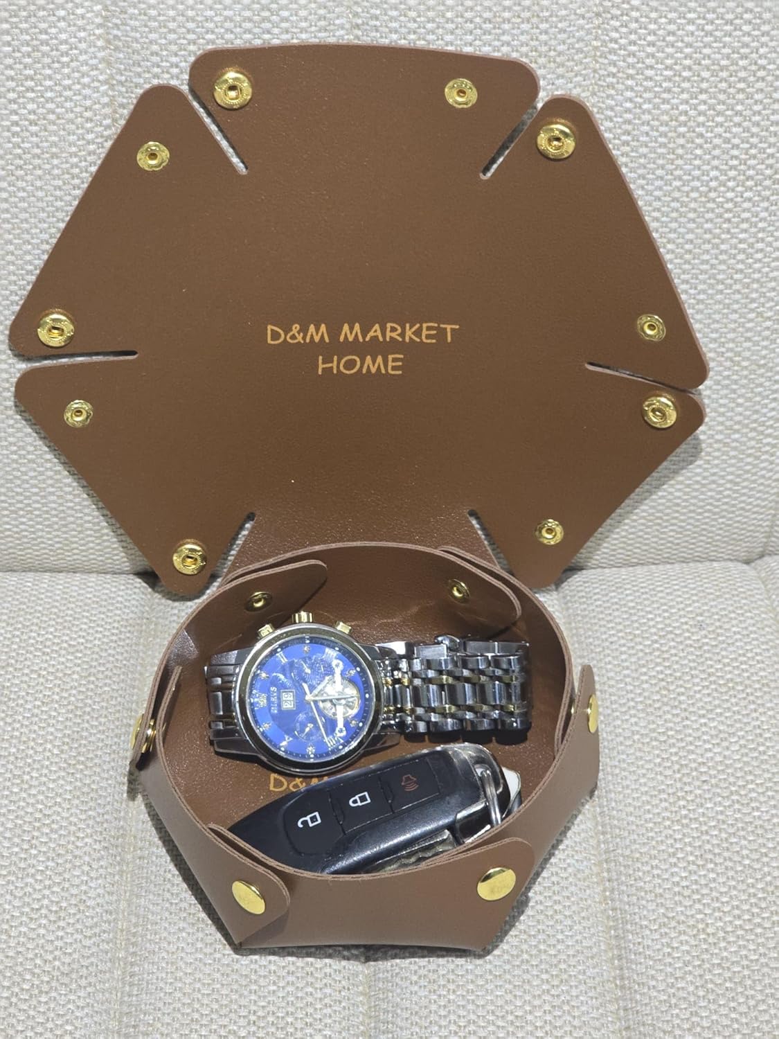 D&M MARKET HOME Leather Valet Tray - Nightstand Catchall Valet Tray Organizer for Jewelry, Keys, Coins, Phone