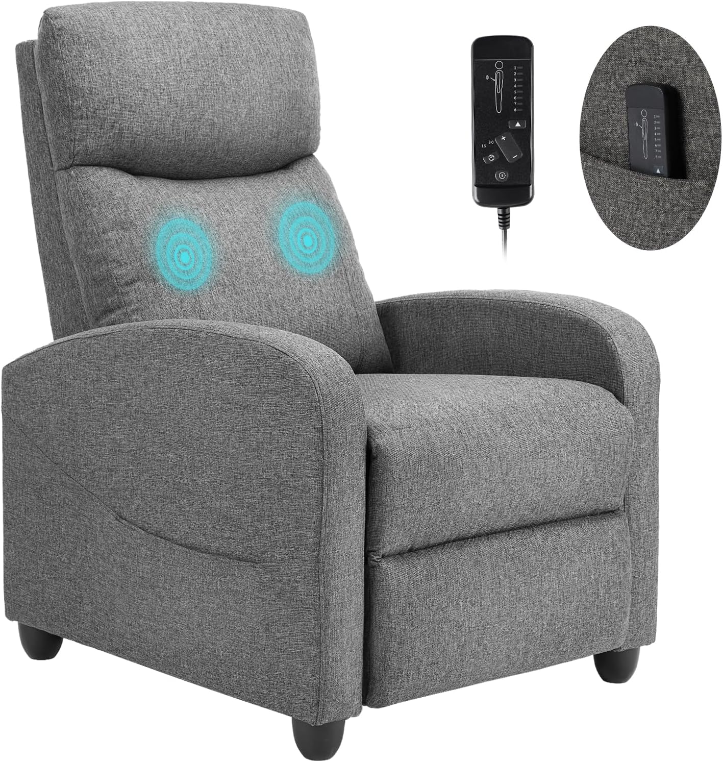 Sweetcrispy Recliner Chair for Adults, Massage Fabric Small Recliner Home Theater Seating with Lumbar Support, Adjustable Modern Reclining Chair with Padded Seat Backrest for Living Room (Grey) - Retail $135