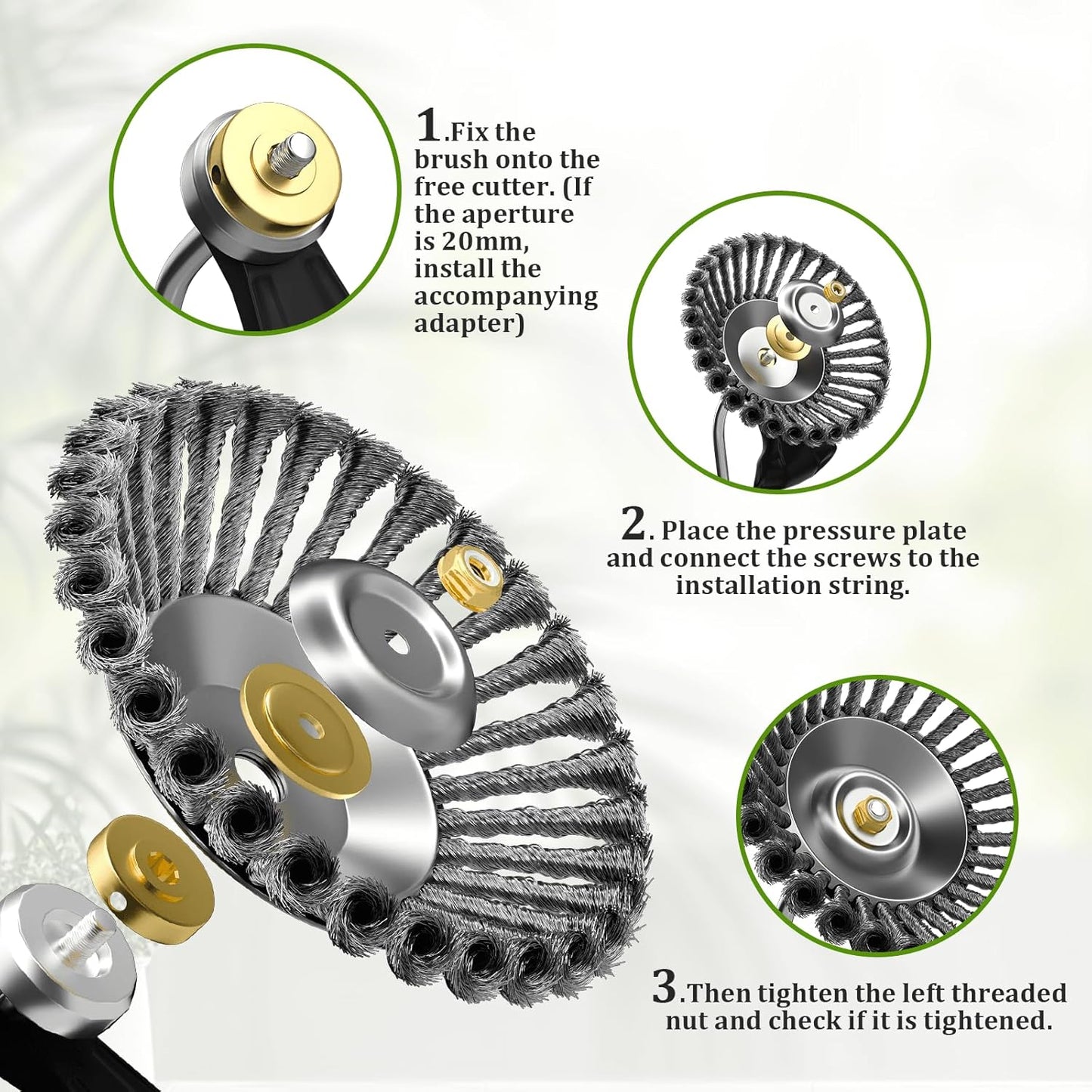 Steel Wire Rotary Weed Brush Cutter Trimmer Head for Weed Cutter Eater,Indestructible Trimmer Blade with Universal Adapter Kits for Moss Grass Rust Removal (6 inch)