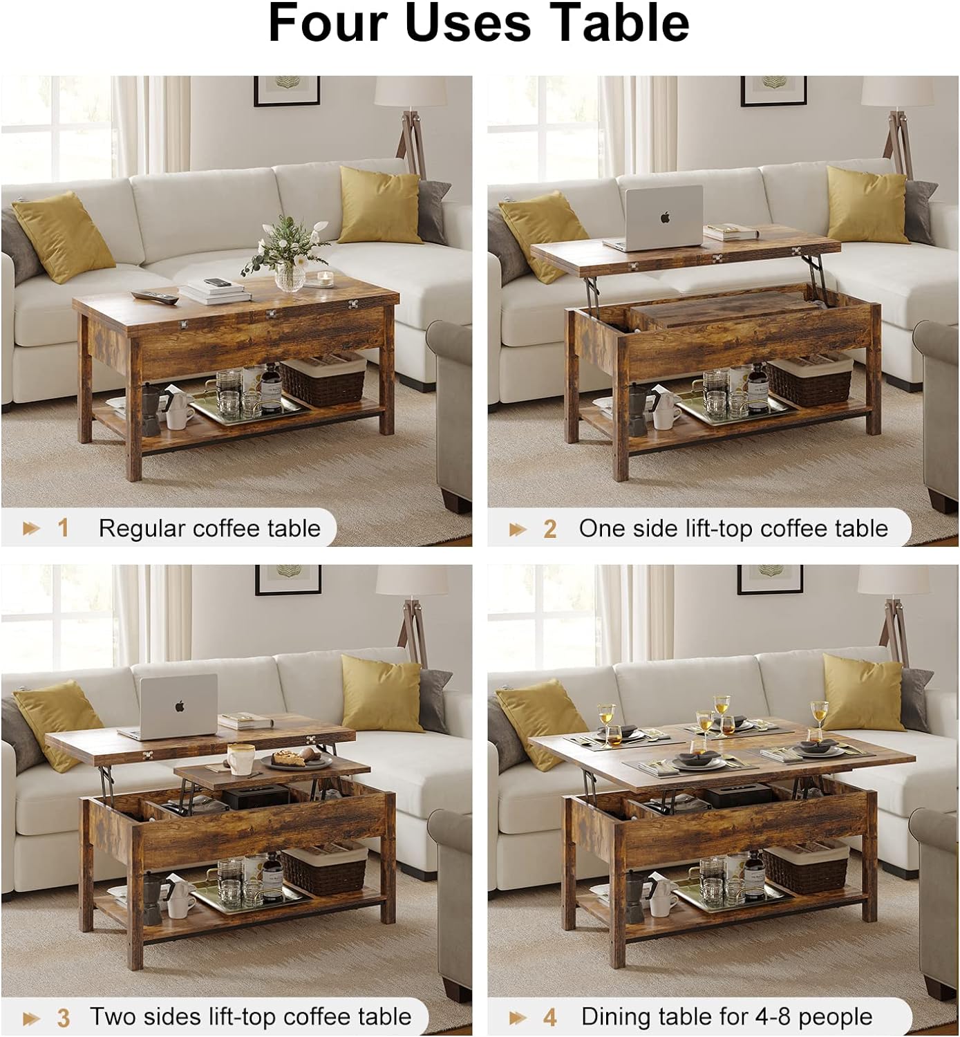NEW - FABATO Lift Top Coffee Table, 4-in-1 Convertible Coffee Table with Storage - Retail $250