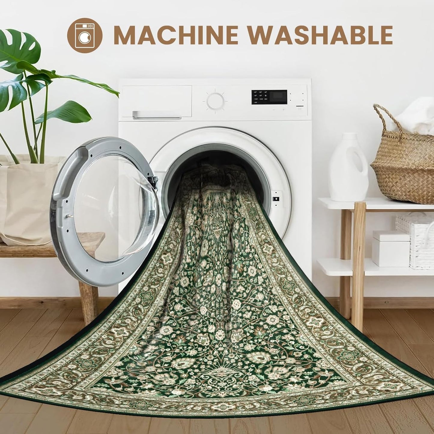 Area Rugs 5x7 Washable Living Room Rug, Vintage Soft Boho Non-Slip/Non-Shedding Print Floor Carpet for Dining Room, Bedroom-Cyan