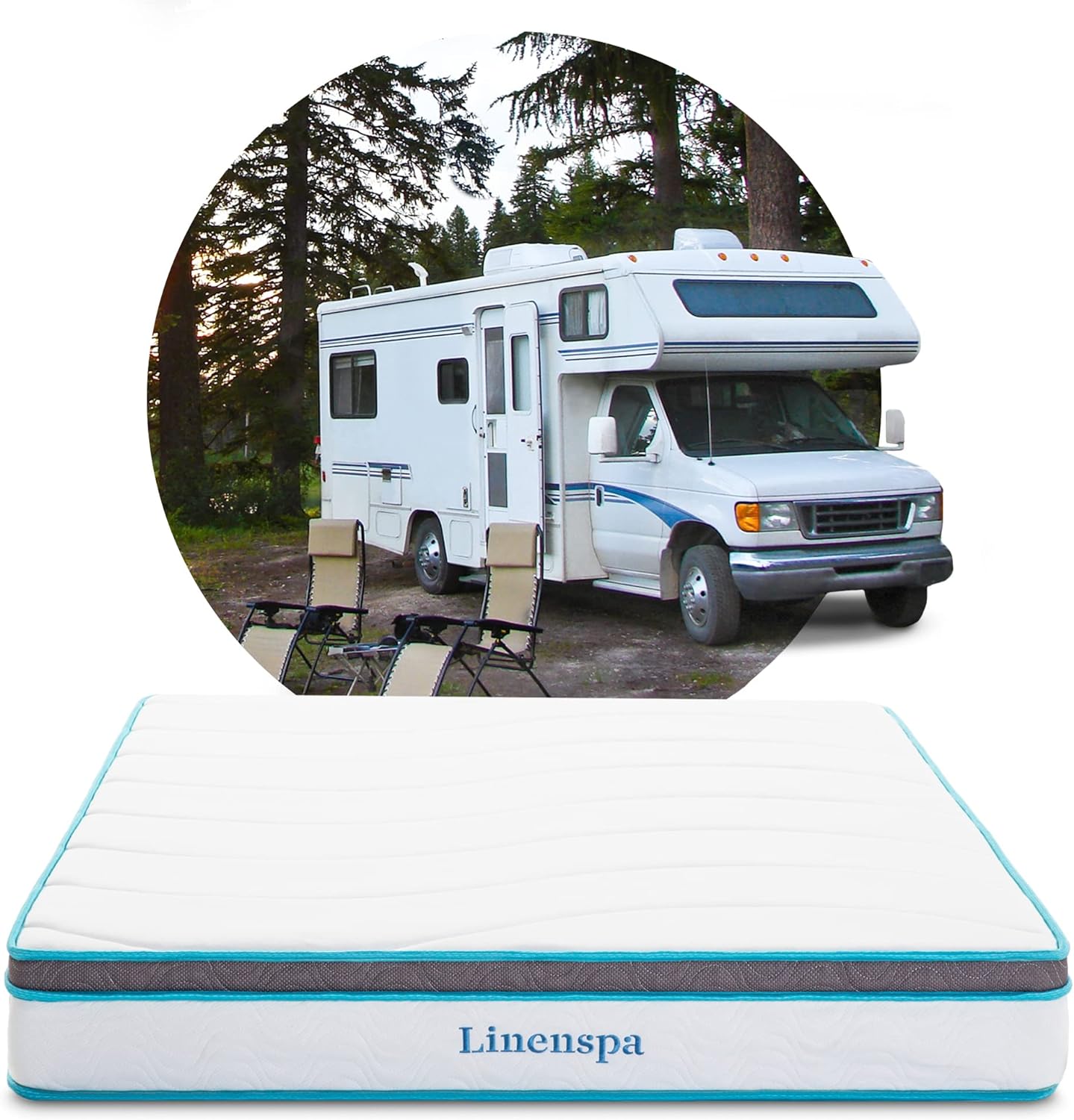 NEW - Linenspa 8 Inch SHORT QUEEN Memory Foam and Spring Hybrid Mattress - RV Trailer & Camper - Medium Firm Feel - Cooling & Conforming Support - Quality Comfort - Breathable - Bed in a Box - Short Queen Size - Retail $229
