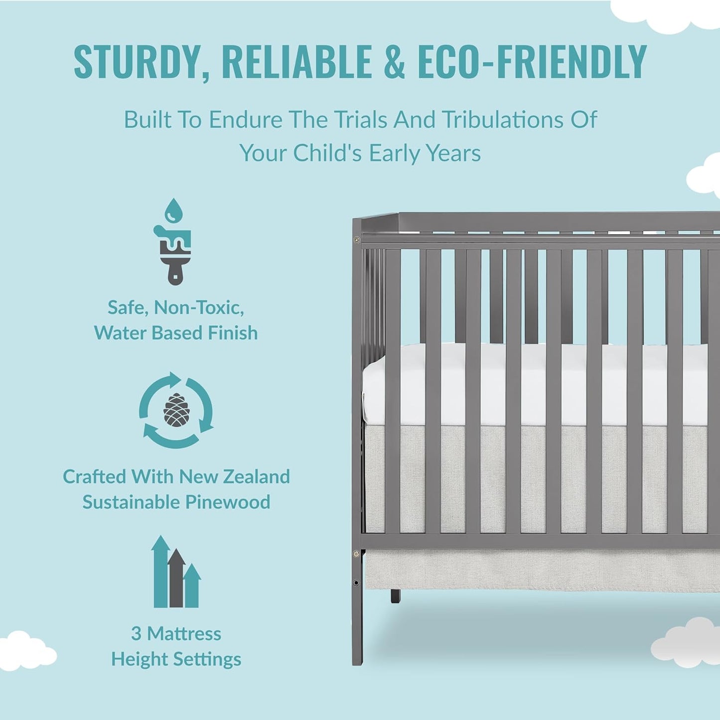NEW w/ scuff - Dream On Me Synergy 5-in-1 Convertible Crib in Steel Grey, Greenguard Gold Certified - Retail $180