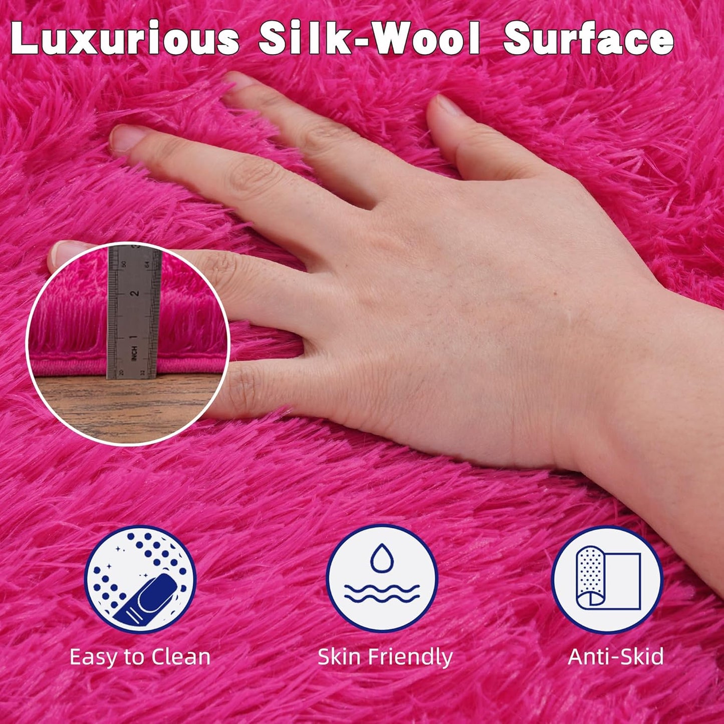 Hot Pink Fluffy Rug for Bedroom 5x7 ft - Ultra Soft & Non Slip Shaggy Area Rug, Comfy Girls Room Carpet for Living Room Kids Room Teens Dorm Home Decor, 1.7'' Thick Indoor Plush Carpets