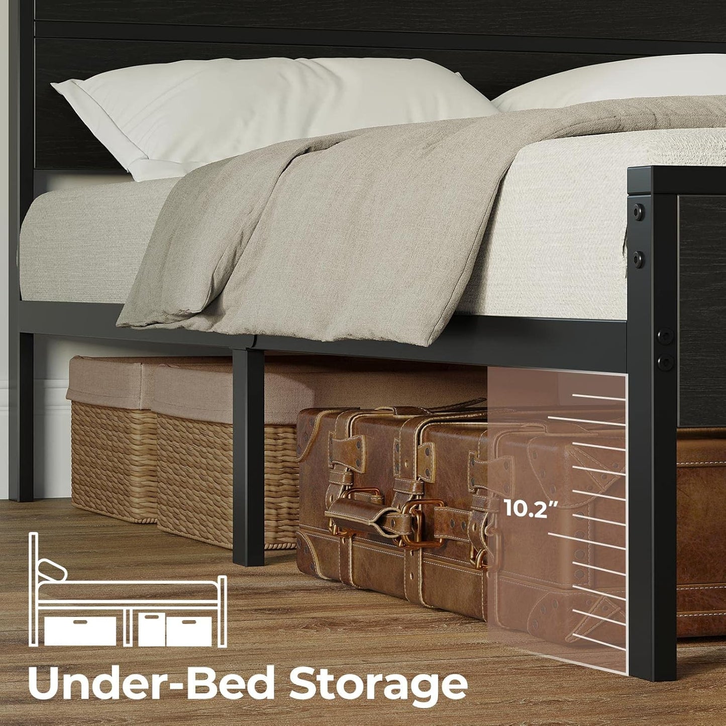 Rolanstar Twin Bed Frames with Headboard, Twin Bed with LED Lights, Camas Twin Size Bed with Charging Station, Solid Metal Slats, Noise Free, No Box Spring Needed, Black
