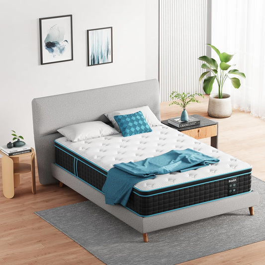 NEW - Povirt QUEEN Mattress, 12 Inch Hybrid Queen Size Mattress in a Box, Cool Memory Foam and Pocket Coils Innerspring Mattress for Pressure Relief & Motion Isolation, Medium Firm Feel - Retail $264