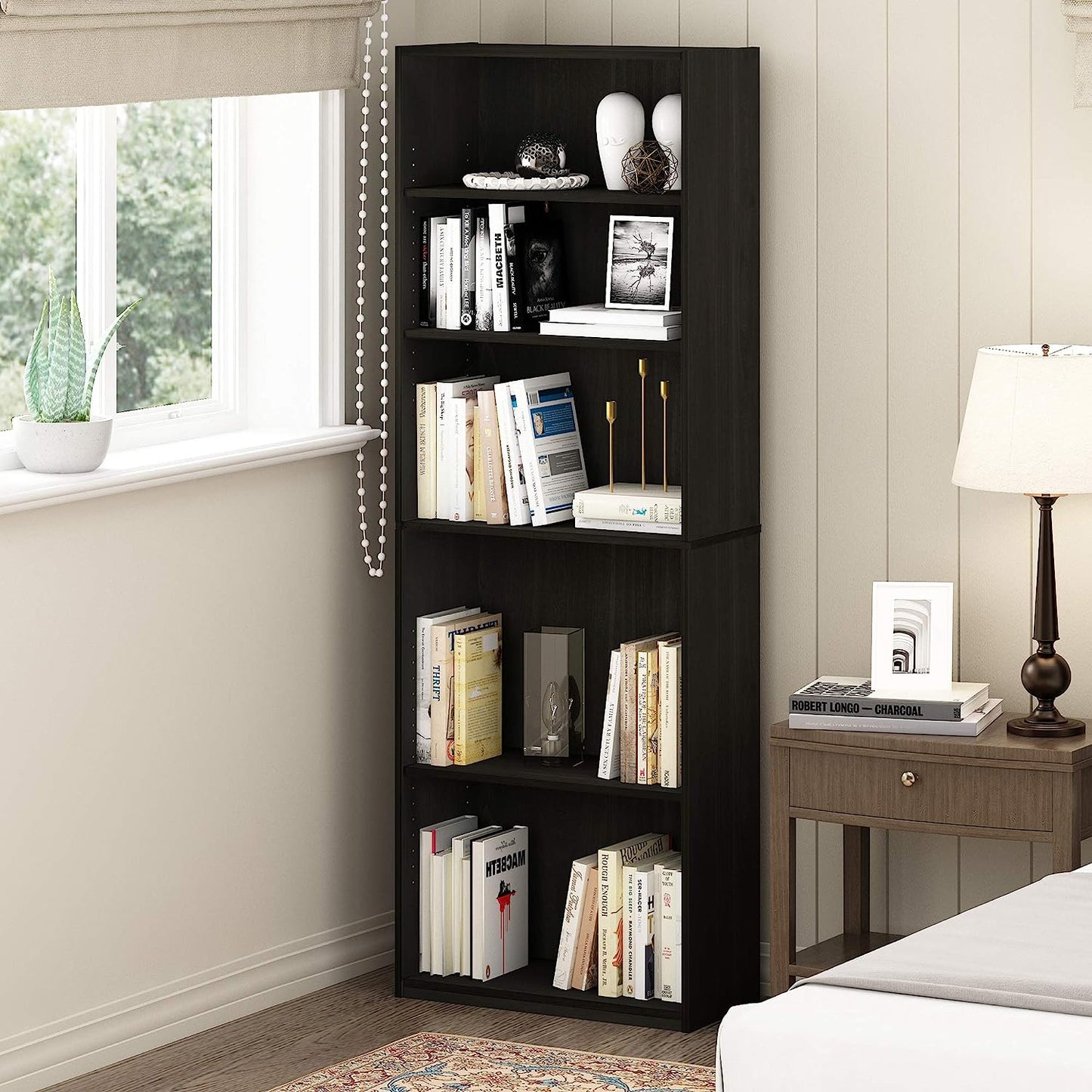 NEW - FURINNO JAYA Simply Home 5-Shelf Bookcase, 5-Tier, Espresso - Retail $58