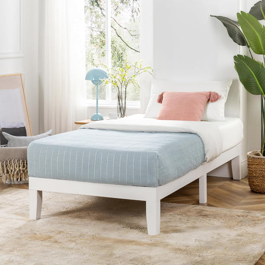NEW - Mellow Naturalista Classic 12 Inch Solid Wood Platform Bed with Wooden Slats, Twin, White - Retail $142