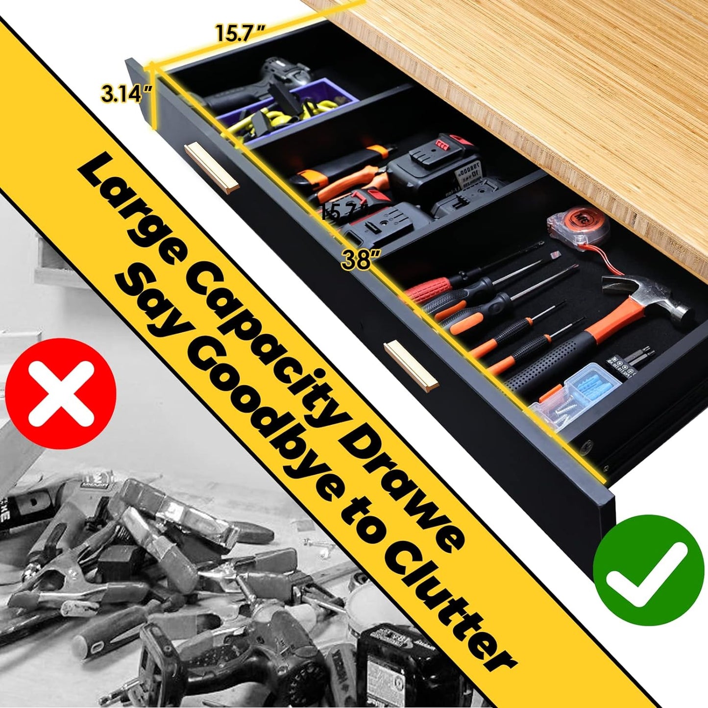 NEW - Workbench for Garage Workbench with Drawer Garage Workbench with Height Adjust with Power Outlet with Wheels 59" x 23.6" 1.5" Thick Bamboo Top 2700lbs Capacity Workbench for Home - Retail $499