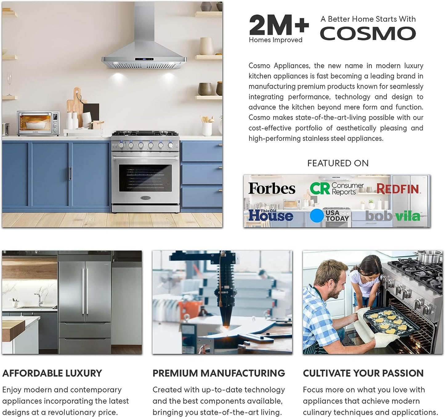 NEW w/ dmg - COSMO 668ICS900 36 in. Island Range Hood with 380 CFM, 3 Speeds, Ducted, Permanent Filters, Soft Touch Controls, LED Lights, Curved Glass Hood in Stainless Steel - Retail $359