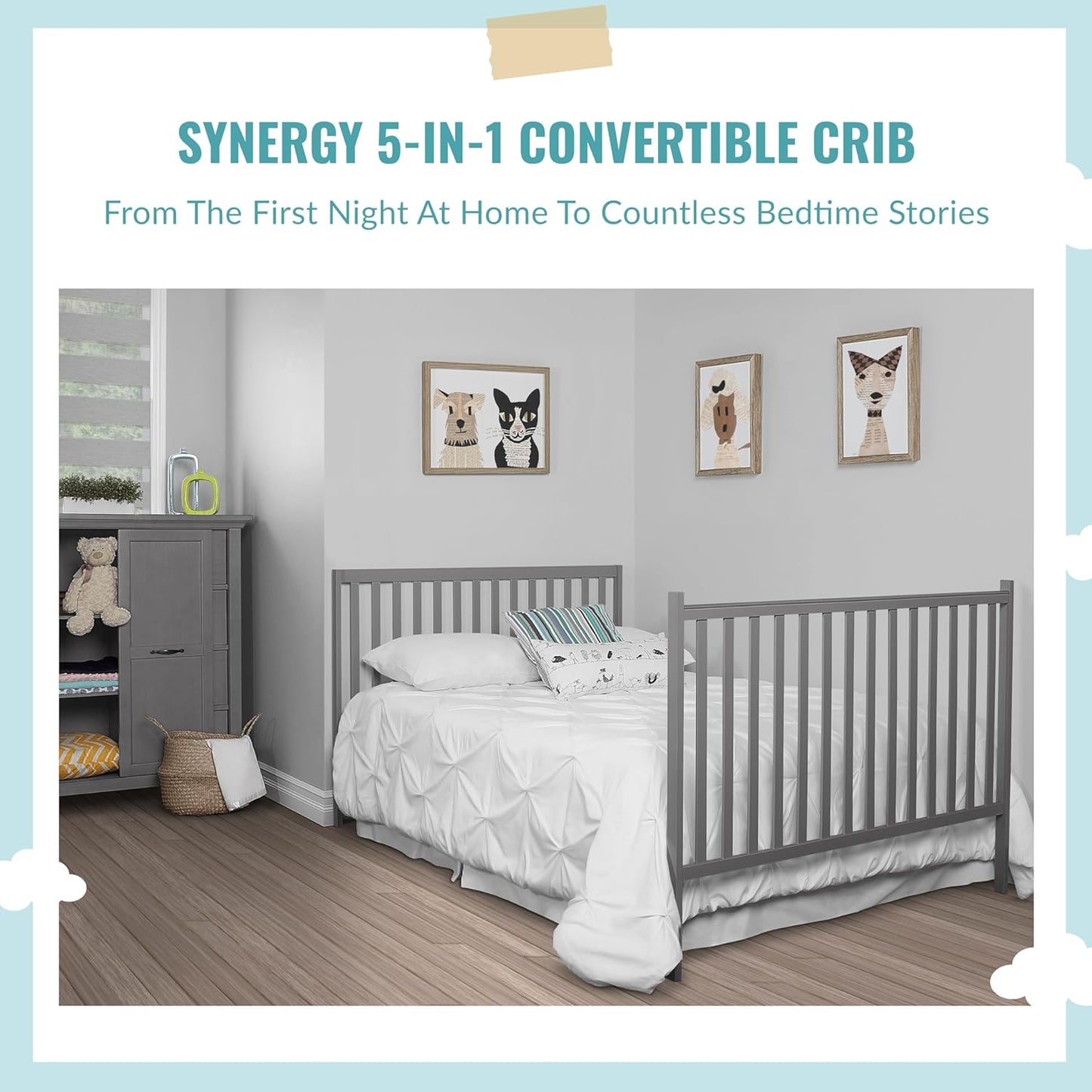 NEW w/ scuff - Dream On Me Synergy 5-in-1 Convertible Crib in Steel Grey, Greenguard Gold Certified - Retail $180