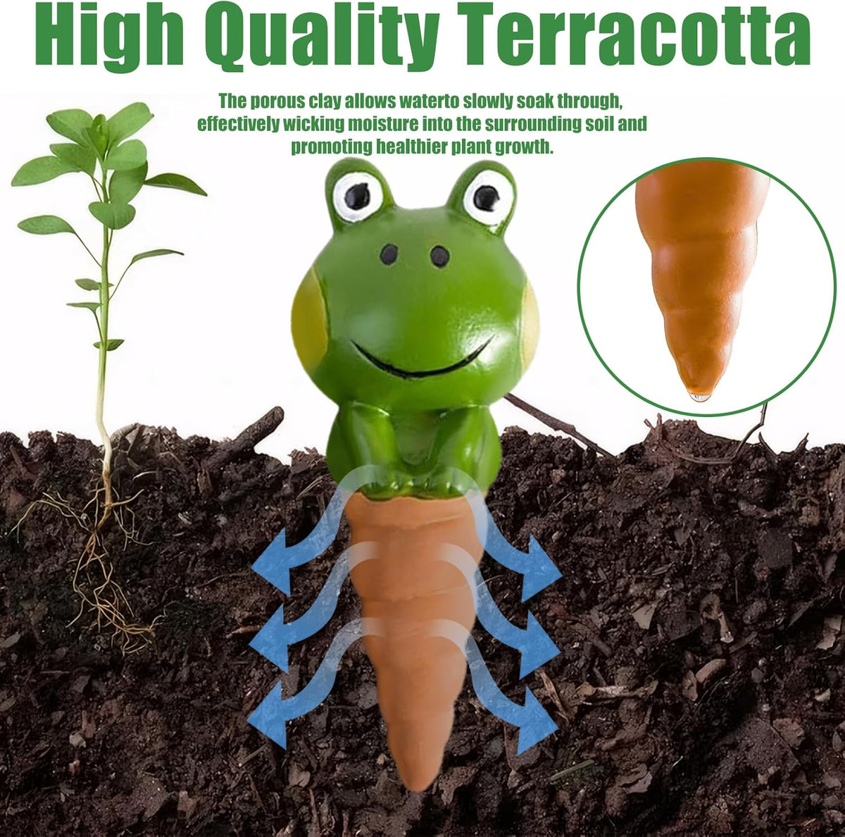 4PCS Terracotta Self Watering Spikes, Frog Shaped Self Watering Globes, Slow Release Self Watering Planter Insert, Plant Watering Globes for Indoor and Outdoor Plants