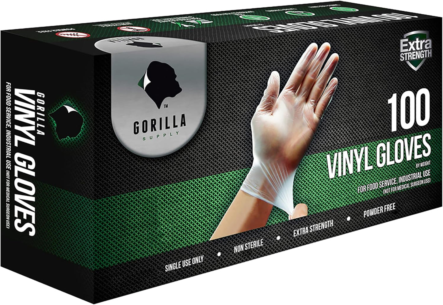 GORILLA SUPPLY 1000 LARGE Disposable Heavy Duty Vinyl Gloves Latex & Powder Free, BPA Free Food Safe