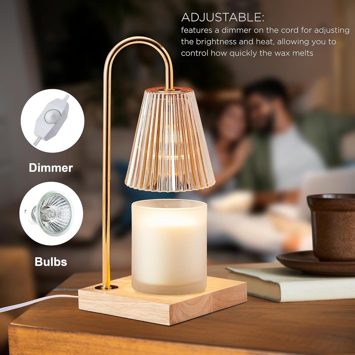 Mikasa Electric Candle Warmer with Glass Shade and Wood Base - Candle Lamp Warmer with Amber Accents - Fits 4 Inch Diameter 5 Inch Tall Candles - Flameless Wax Melter for Home Decor