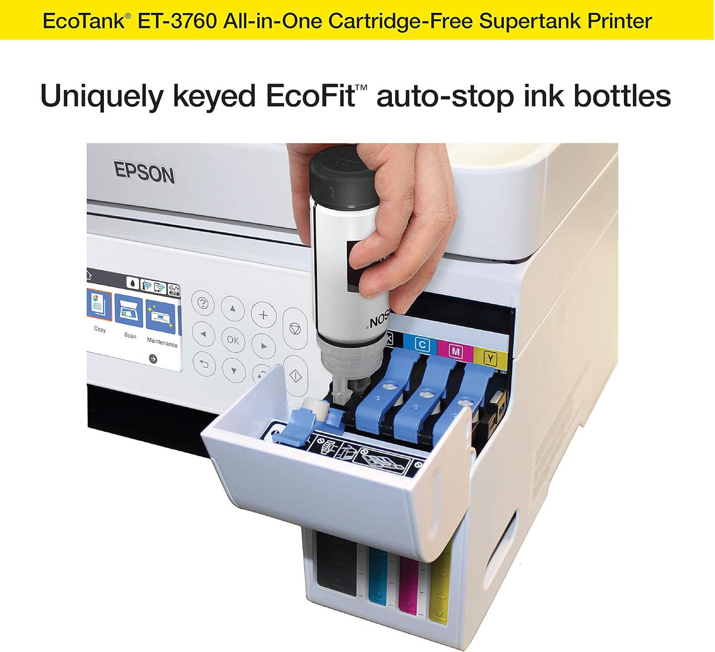 Epson EcoTank ET-3760 Wireless Color All-in-One Cartridge-Free Supertank Printer with Scanner, Copier and Ethernet, Regular - Retail $360