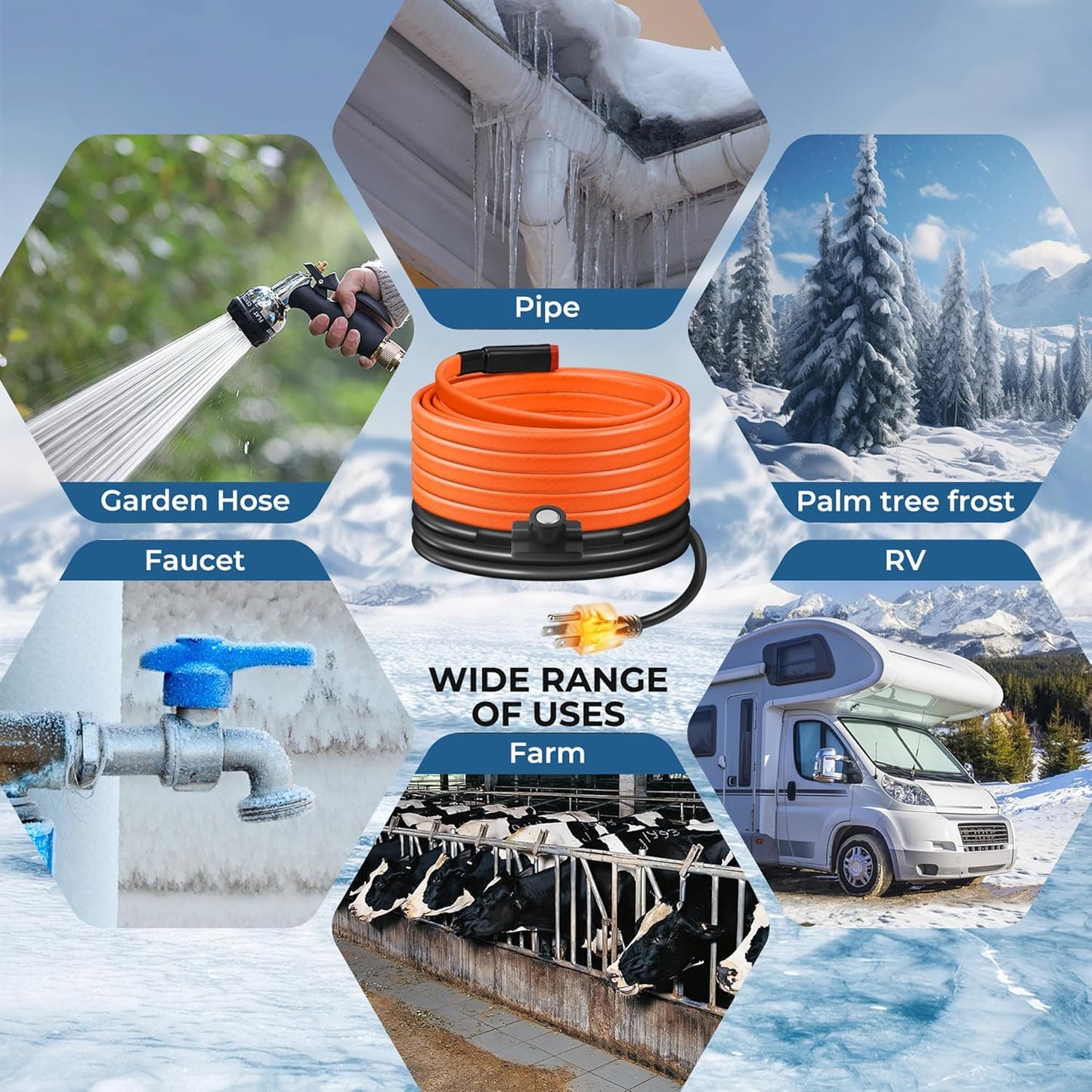 15FT Heat Tape for Water Pipes Freeze Protection IP65 Waterproof 7W/FT 110V BDDFOTO Water Pipe Heat Cable With Thermostat Self-Regulating Pipe Heater for House Garden/RV Camper