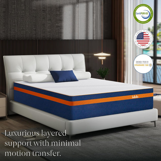 NEW - IULULU King Size Mattress, 14 Inch King Memory Foam Mattress - Luxury 6 Premium Pressure Relieving Layers for Back Pain, Cooling Gel Mattress in a Box with Bamboo Charcoal Foam, CertiPUR-US Certified - Retail $408