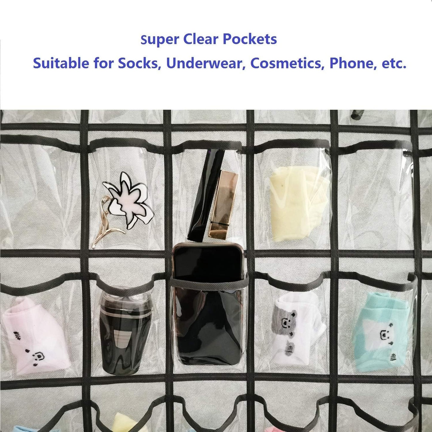 Classroom Cell Phones Organizer Calculators Holder Over Door Hanging Jewelry Organizer Closet Underwear Sock Storage with 36 Clear Pockets
