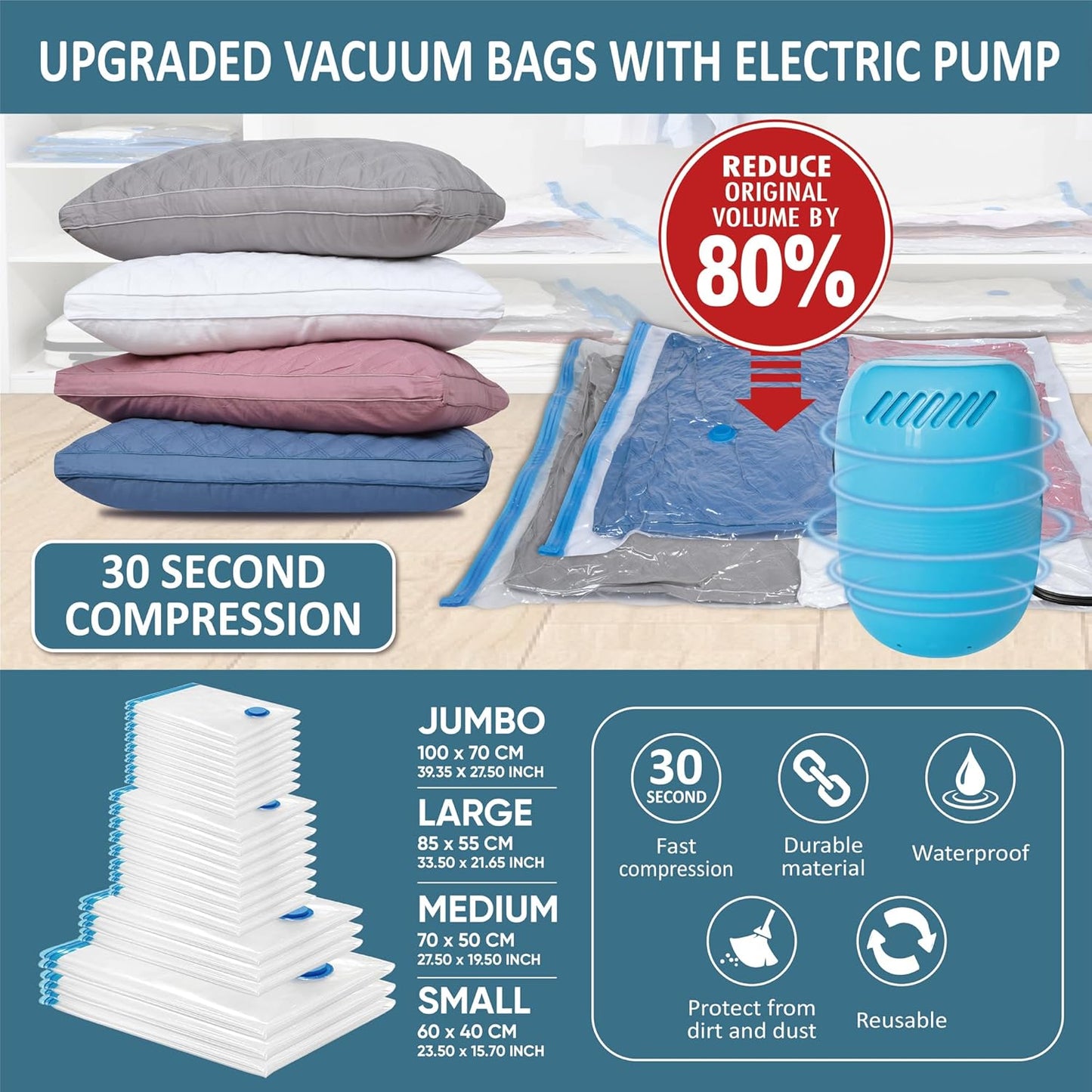 22 Vacuum Storage Bags with Electric Pump, Vacuum Sealed Storage Bags