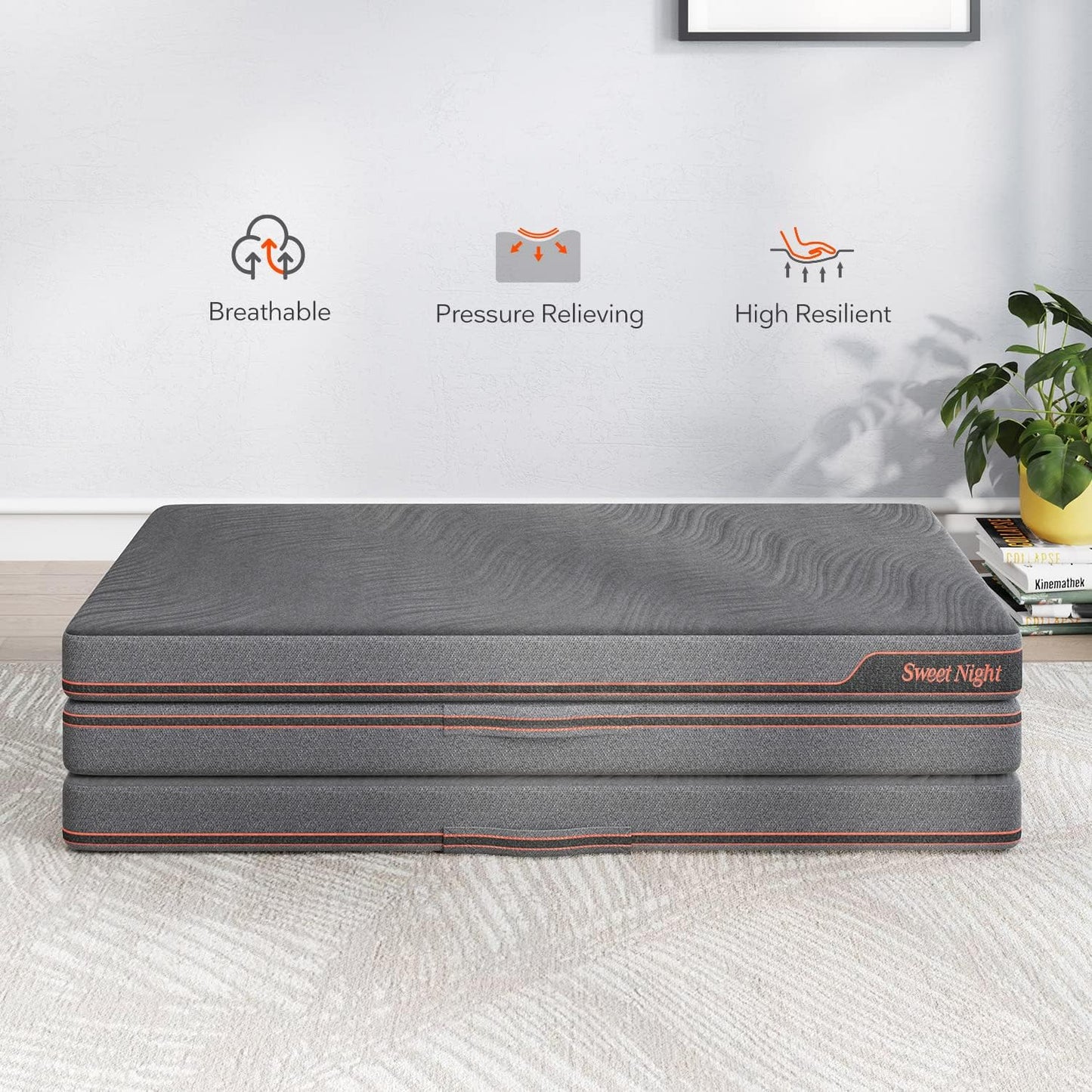 Sweetnight Folding Mattress Queen Size with Carry Bag, 4-Inch Foldable Mattress for Travel, Camping, Guest - Breathable Mesh Sides & Portable - Compact and Easy to Storage,Grey - Retail $202