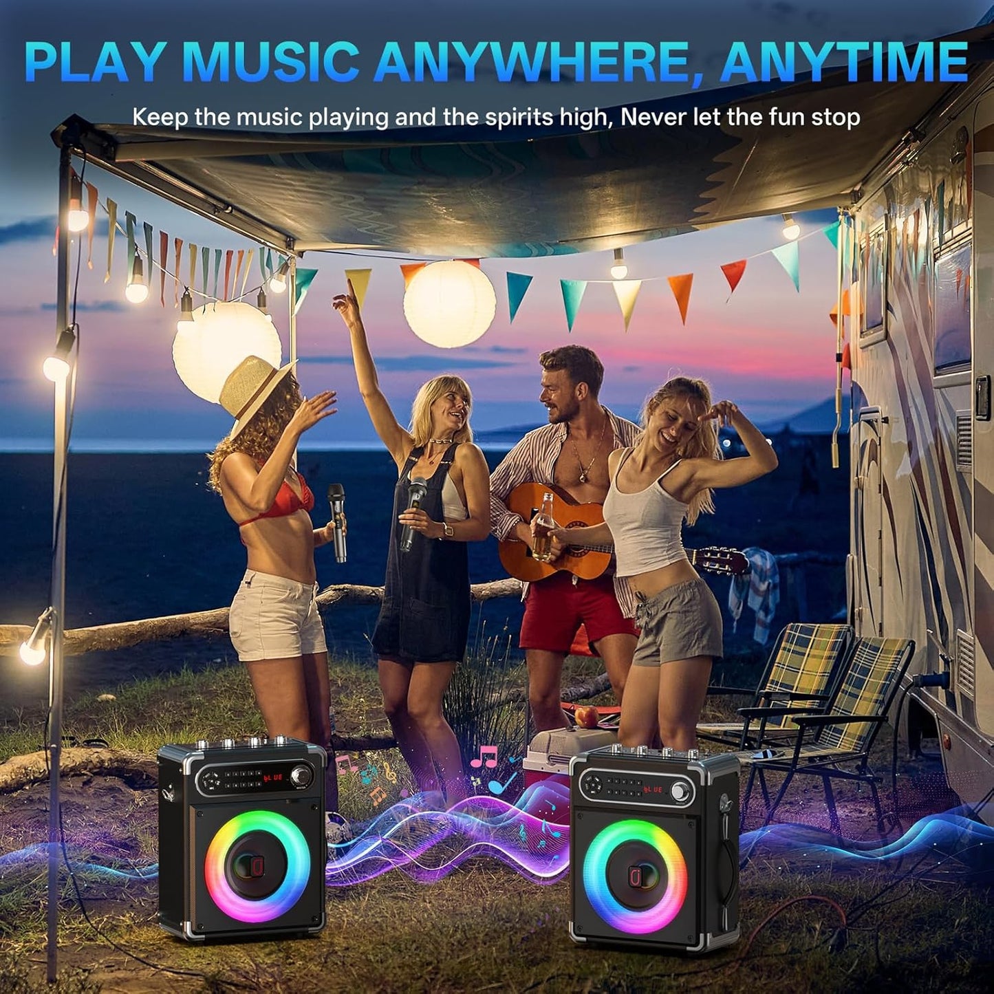 JYX Karaoke Machine, Portable Bluetooth Speaker with 2 Microphones for Adults, PA System with Bass/Treble Adjustment, Supports TF Card/USB, AUX in, FM, REC,TWS for Party-Black