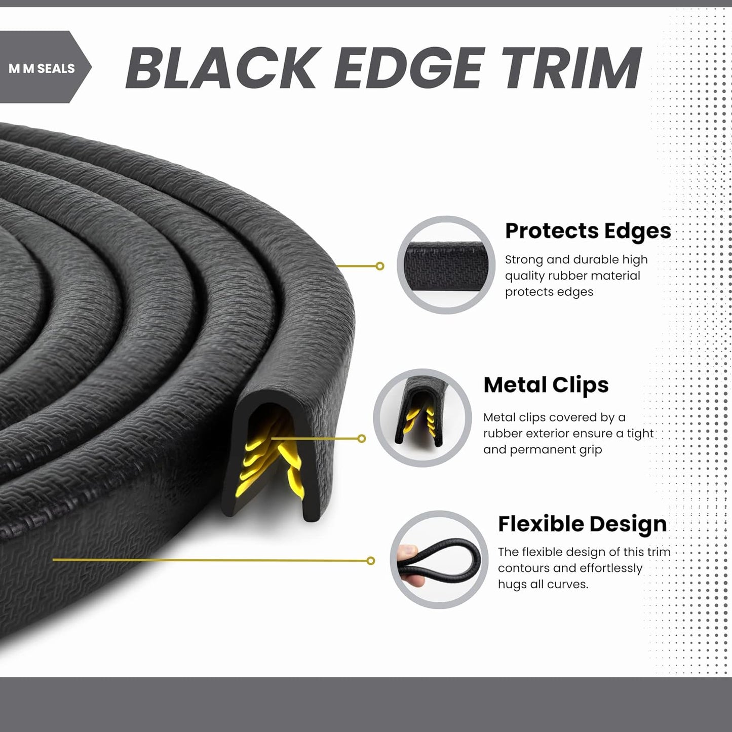 Edge Trim Black Large, Fits Edge 1/4 Inch, Length 10 Feet (3.05 Meter)