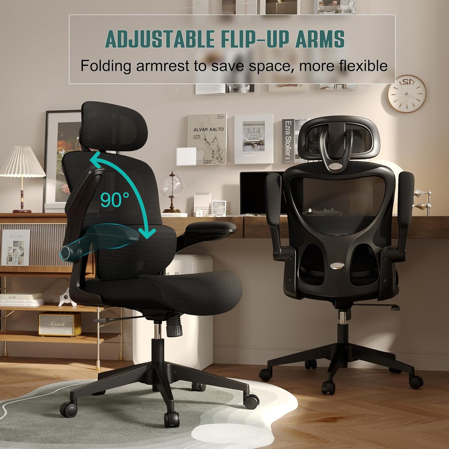 NEW - SUNNOW Mesh Office Chair, Ergonomic Desk Chair with Adjustable Lumbar Support & Flip-up Armrest, Comfort Wide Seat, High-Back Computer Task Chair for Home Office Student - Retail $159