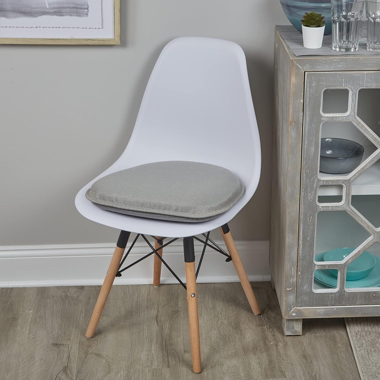 Klear Vu Gripper Non-Slip Mid Century Modern Shell Chair Cushion, Assembled in USA, Extra Thick Fill, Omega Upholstery Fabric, Set of 4 for Dining Room and Kitchen, 4 Count (Pack of 1), Gray