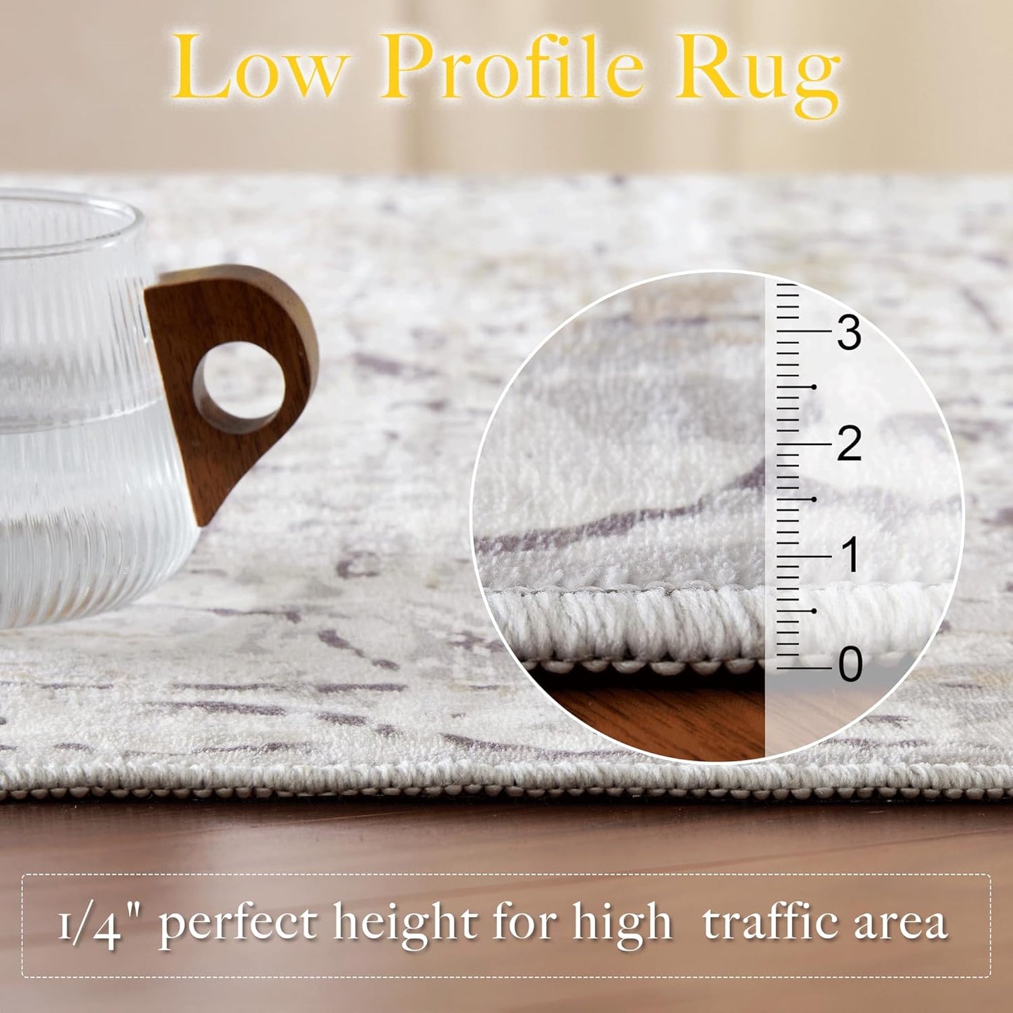 StangH Washable Area Rug 3x5 Non-Slip Retro Foldable Low-Pile For Dining Room, Bedroom, Entryway, Office - Grey